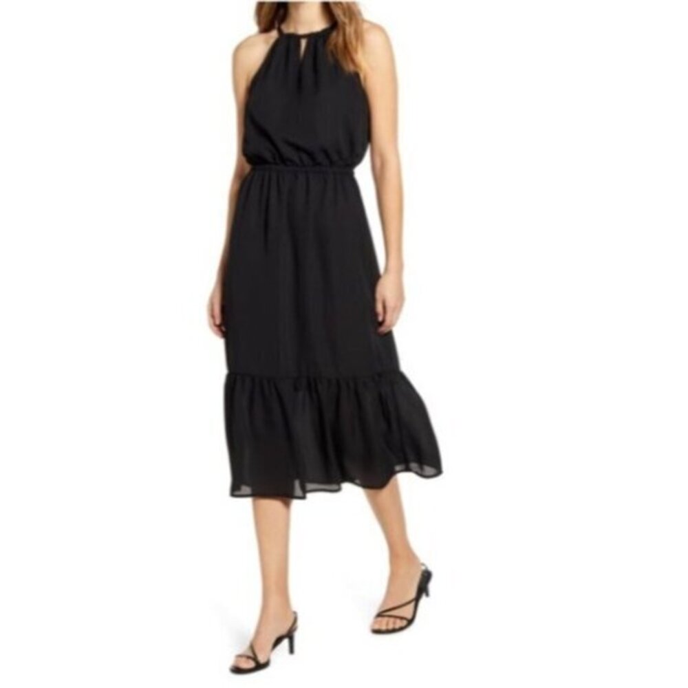 Gibson Black Halter Middi Dress SZXS Petite NWT $98
